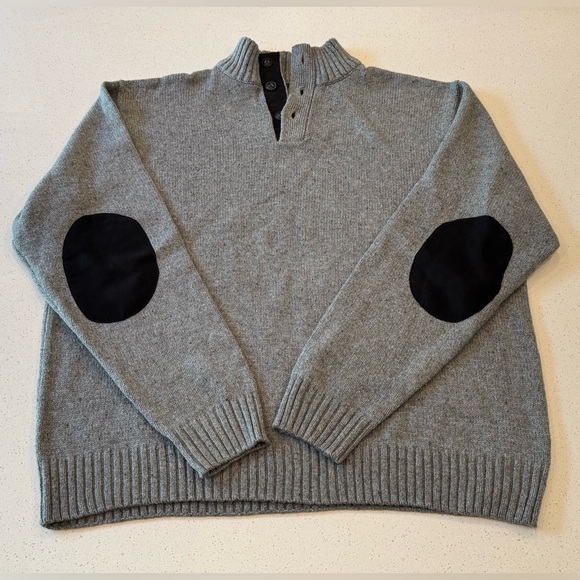 CHAPS Pullover Sweater Men’s XL 3-Button Elbow Pad Suede Like Gray Brown Y2K - Picture 1 of 16